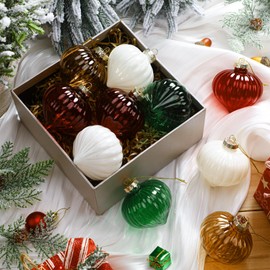 Hollowfly 12 Pcs Large Christmas Glass Ball Ornaments 3.15" Neutral Glass Ball Ornaments for Christmas Tree Vintage Farmhouse Rustic Textured Baubles Decorations Xmas Tree Hanging Decor(Onion)