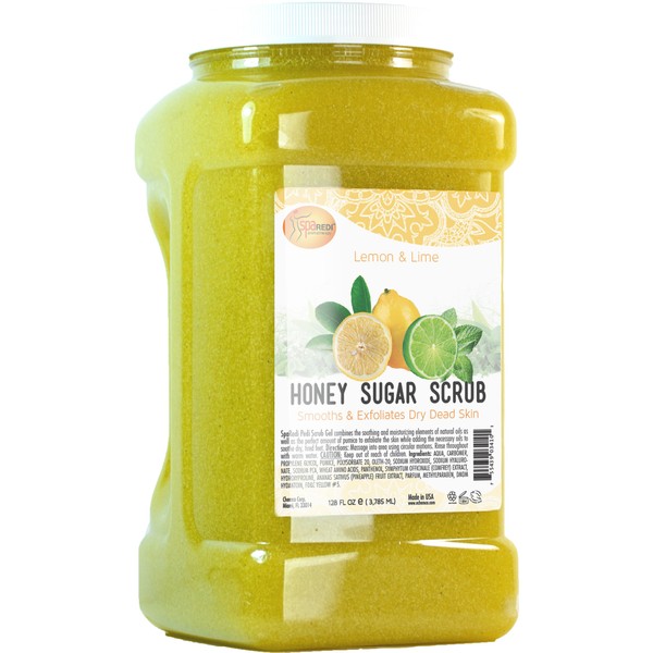 .SPA REDI – Lemon & Lime Honey Sugar Scrub, Exfoliating, Hydrating & Nourishing, Infused with Natural Oils and Vitamins C, E & A (Retinol) for Glowy Smooth Skin - 128oz Gallon