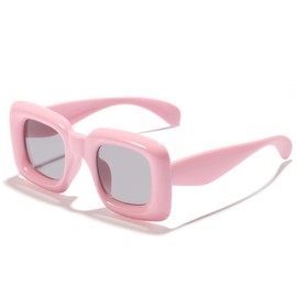 TOSGMLOUS Kids Cute Inflated Square Sunglasses for Boys Girls - Trendy Cool Y2K Glasses Retro Thick Frame Colorful Funny Shades UV400 (Pink)