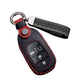 ontto Leather Car Key Case Cover Fit for Honda Vezel Civic Jazz Accord Hybrid BRV HRV Keychain Accessories Key Bag Key Holder Protector, C-black