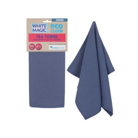 White Magic Tea Towel Single Pack, Denim – Recycled Plastic Ultra Absorbent Microfibre, 70x50cm, Lint-Free, Quick-Drying, Durable & Stylish Kitchen Towel, Multi-Purpose Use, Easy Care