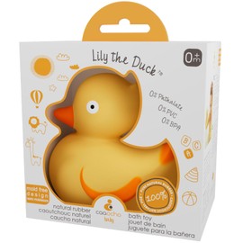 CaaOcho Pure Natural Rubber Baby Bath Toy - Lily The Duck - Without Holes, BPA, PVC, Phthalates Free, Textured for Sensory Play, Sealed Bath Rubber Toy, Hole Free Bathtub Toy for Babies
