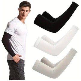 UV Protection Cooling Arm Sleeves For Unisex Working Outside, Cycling, Running, Golf, Basketball Shooter Sleeve (White)