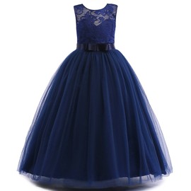 Glamulice Navy Blue Flower Girls Lace Bridesmaid Dress Long A Line Wedding Pageant Dresses Tulle Party Gown Birthday Kids Elegant Holiday Evening Prom Princess Dance Christmas Ball Gown Formal 6 Event