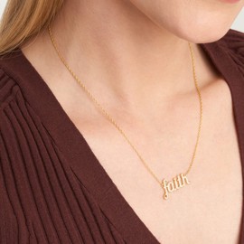 MORGAN & PAIGE .925 Sterling Silver 18K Yellow Gold Plated Statement Dainty Necklace for Women, Hypoallergenic Cursive Pendant Faith Cubic Zirconia Necklace - 16in with 2in Extender Rope Chain