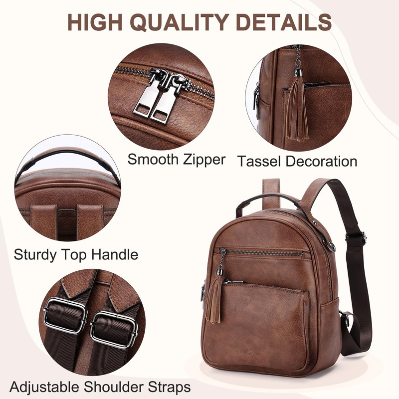 Kasgo Mini Backpack Women's Waterproof PU Leather Small Backpack Women