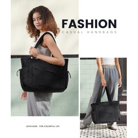 LOVEVOOK Tote Bag Handbags for Women, Large Women's Puffer Totes with Zipper for Ladies Work School Travel Daily Use, Teacher Lightweight Shoulder Hand Bag fit 15.6inch Laptop, Black