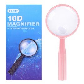 Lakei Magnifying Glass,10X 30X Handheld Reading Magnifying Glass， 75mm Shatter Resistant Lens, Non-Slip Handle, Suitable for Elderly Reading, Adults Close Work, Hobbies and Halloween & Cosplay (Pink)