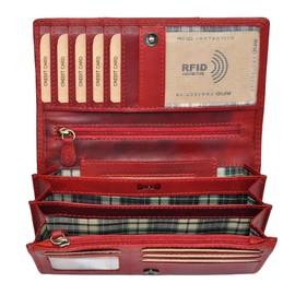 Benthill Women's Leather Wallet - High-Quality Soft Vintage Genuine Leather Women's Wallet with RFID Protection - Large Women's Purse Long - Women's Wallet with Gift Box, red, Vintage