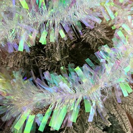 Christmas Iridescent Tinsel Garland, 10m Metallic Sparkling Tinsel for Christmas Tree Decorations, Ceiling Hanging, Birthday, Indoor Outdoor Party Party Supplies (White)