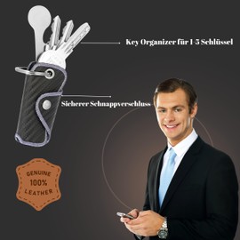 Bodesa Valore Premium Quality Key Bag Made of Genuine Leather, Key Case with Shopping Trolley Remover, Key Organiser for 1-5 Keys, Key Ring with Bottle Opener, Carbon special design