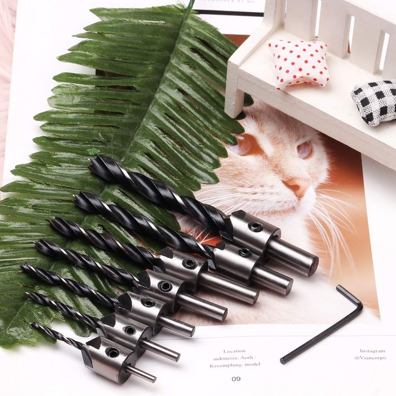 8 PCS Countersink Drill Bit Set, Woodworking Chamfer Counter Sinker
