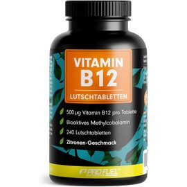 Vitamin B12 Lozenges, 240 x Lemon, 500 μg Active Methylcobalamin B12 per Tablet, Delicious Taste, Vegan & High Dosage, B12 Tablets for Sucking, No Added Sugar, Sweetened with Xylitol