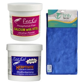 Reptile Calium with D3 3.3 oz. Herptivite multivitamin 3.3 oz. for reptiles and amphibians, including Microfiber cleaning cloth (Herptivite multivitamin for reptiles, Ultrafine Calium Powder with D3)