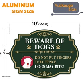 Yuzkouge Beware of Dogs Do Not Put Fingers Thru Fence Sign - 2 Pack, 10” x 7” Rust Free Aluminum Sign, Weatherproof, Fade Resistant, Easy Mounting.