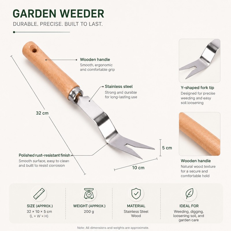 Stainless Steel Hand Weeder for Garden Weed Removal – Y-Shaped