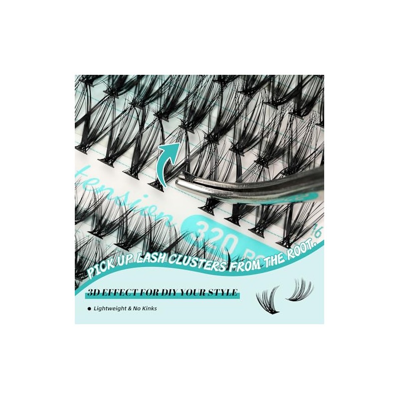 Lash Clusters Kit 320Pcs,30D 40D Eyelash Extension Kit,Lash Bond and