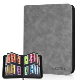 MewVeer Top Loader Card Binder, Holds 112 Top Loaders Storage, 4 Pockets with Sleeves, Trading Card Binder for Sports Cards, YGO/PTCG/MTG/TCG Game Cards Collection Binder - Gray