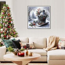 Christmas Snowman Diamond Painting Kits for Adult, Xmas Hat Forest Diamond Art Kits for Beginner, DIY Full Drill Winter Holdiay Rhinestone Diamond Dots Gem Painting Art Craft Home Decor 12 x12 Inch