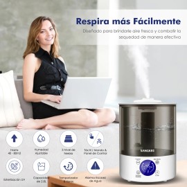 Sangkee Humidificador Aire Ultrasónico, Difusor De Aceite Esencial De 2.8l Con Pantalla Led Y Control Remoto,sincronización De 8 Horas, 3 Modos De Niebla, Apagado Automático, Funcionamiento Silencioso