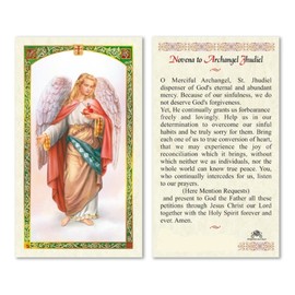 Gifts by Lulee, LLC Novena Prayer to Archagel Jhudiel to Obtain a Special Favor Laminated Italian Prayer Card with Gold Accents