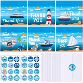 Lincia 48 Pack Cruise Staff Thank You Cards with Envelopes and Stickers Cruise Nautical Thank You Notes for Cruise Staff Thank You Gifts Bulk Cruise Accessories for Ship Boat Birthday Greeting