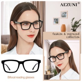 AEZUNI Bifocal Reading Glasses Women 3.50 Large Square Blue Light Computer Readers Trendy Eyeglasses 1.0 1.25 1.5 1.75 2.0 2.25 2.5 2.75 3.0 3.5 (Black)