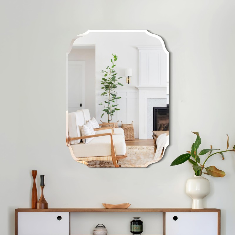 GOAND Silver Wall Mirror-Beveled Edge Frameless Mirror for Bathroom, Vanity,