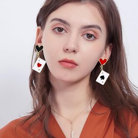 Poker Dangle Earrings Metal Alloy Game cards Simulate Cool Funny Earrings for Women Girls