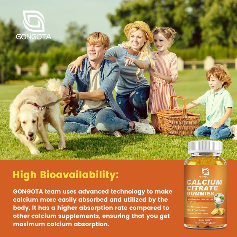 GONGOTA Calcium Citrate 1200mg with Vitamin D3 Gummies, Chewable Calcium