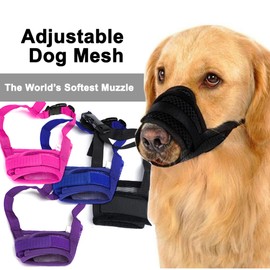 Soft Dog Muzzle for Large Medium Small Sized Dogs, Full-Covered Anti-bite Air Mesh with Adjustable Straps, Breathable Drinkable Prevent Biting Barking Chewing Licking (Black) (L)