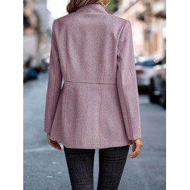 chouyatou Women's Casual Business Open Front Long Sleeve Notch Lapel Office Blazer Jacket (Medium, Purple)