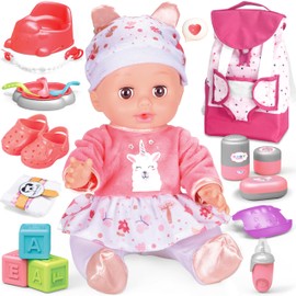 Toy Choi's Baby Doll with Baby Backpack Care PlaySet, 14'' Dolls with Accessories Includes Feeding Set, Pretend Play Toddler Toys for 2 3 4 5+ Years Old Girls Kids