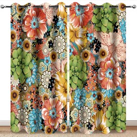 MissHope Boho Flower Floral Blackout Curtains Bohemian Colorful Flowers Decor for Bedroom Study Classroom Living Room Darkening Grommet Window Drapes 2 Panel Set, 52x84 Inch