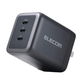 Elecom EC-AC113100BK Charger, 100 W, 3 Ports, Type-C USB, PD Compatible, Swing Plug, Black
