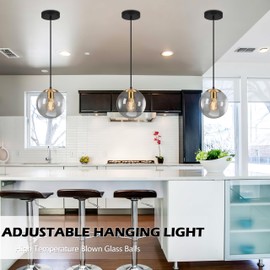 KoKo&Yukina 8 Inch Gold Pendant Light Globe Pendant Lights Kitchen Island Mid Century Light Fixture with Grey Glass Shade Adjustable Globe Cluster Lights for Dining Room Living Room