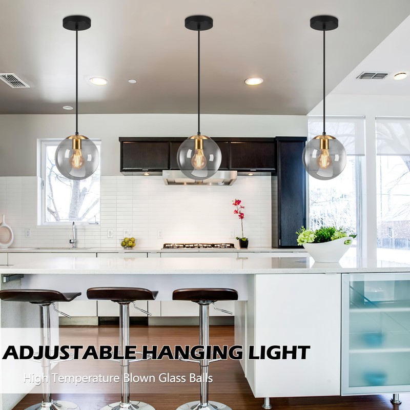 KoKo&Yukina 8 Inch Gold Pendant Light Globe Pendant Lights Kitchen
