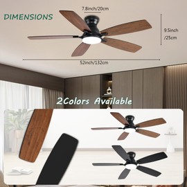 NKPU 52inch Ceiling Fans with Lights, Low Profile Ceiling Fan with Light and Remote/APP Control, DC Reversible Motor, Noiseless, Flush Mount, Brown Ceiling Fan for Bedroom Indoor/Outdoor Use