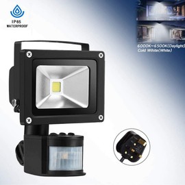 Yangers LED Floodlight 20W with PIR Sensor Outdoor Mains Powered UK Plug, IP65 Waterpoof 1000lm Bright Day White 240V External Security Lamp Beaming Angle for Garden Garage Loft Indoor