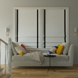 Sun Zero Denna Black Ribbon Border 100% Total Blackout Cordless Roman Shade, Black, 35" W x 64" L