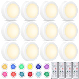 Aokpsrt Puck Lights with Remote Control, 16 Color Changeable Wireless LED Lights,Under Cabinet Lights, Battery Operated Lights with Dimmer & Timmer Great for Closet, Bedroom,Kitchen(12 Packs)