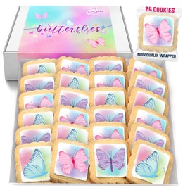 Butterfly Cookies 24 Pack Party Favors Basket Stuffers Decorated | INDIVIDUALLY WRAPPED Butterflies Sugar Cookies | Gift Basket Peanut & Nut Free Bulk
