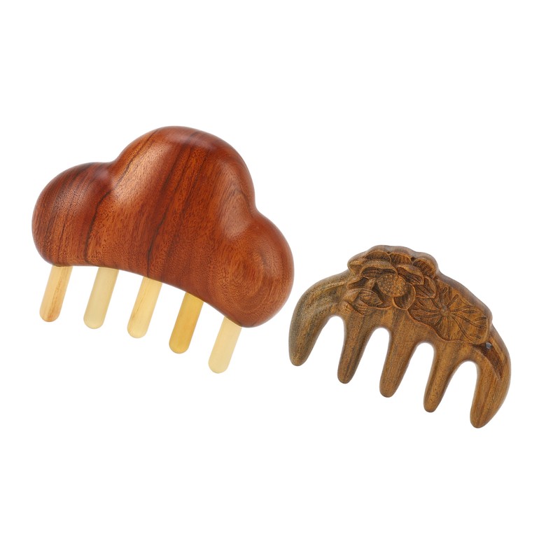 Sandalwood Massaging Comb Lotus Ox Horn Shape Reduce Pressure Wide