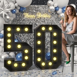 Froova 4FT Light up Numbers 50 Big Mosaic Numbers Marquee Lights Sign 50 Frame with Slots for 50th Birthday Party Large Cardboard with Light Bulbs Pre-Cut Kit Giant Cut-Out Thick Foam Board Sign DIY