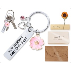 Emezddo Key Fob, Nicht Vergessen Hab Dich lieb Keyring with Engraving, Used for Girlfriend, Mum, Sister, Colleague, Wife, Aunt (Silver)