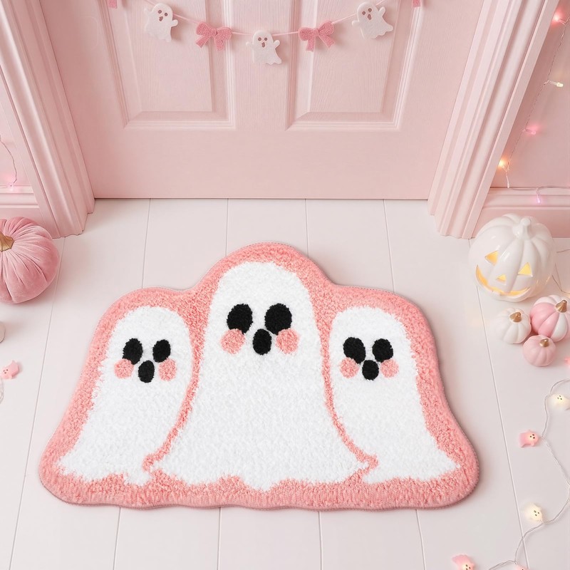 Drydiet Coquette Pink Ghost Bath Mat 16" x 24" Halloween