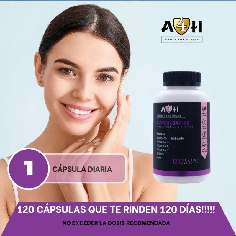 Suplemento Keratina Colageno Biotina Vitamina D3 120 Cap A4h