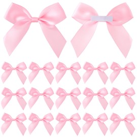 Mxxipp 15pcs Mini Gift Wrap Bows, Self-Adhesive Small Satin Ribbon Crafts Bow, Premade Tiny Bowknot for Christmas Wedding Birthday Party Decoration Flowers Cookies Gift Wrapping- Pink