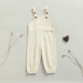 kacubwyy Toddler baby Boys Girls Suspender Trousers Solid Color Button Shoulder Straps Loose Bib Pants Overall (Apricot, 4-5T)
