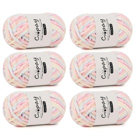Coopay Chenille Wool for Crocheting, 6 x 100 g, Soft Velvety Chenille Yarn, Fluffy Thick Wool for Knitting, Warm Plush Wool Crochet Yarn for Blankets, Scarves, Hats - Blossom Tufts